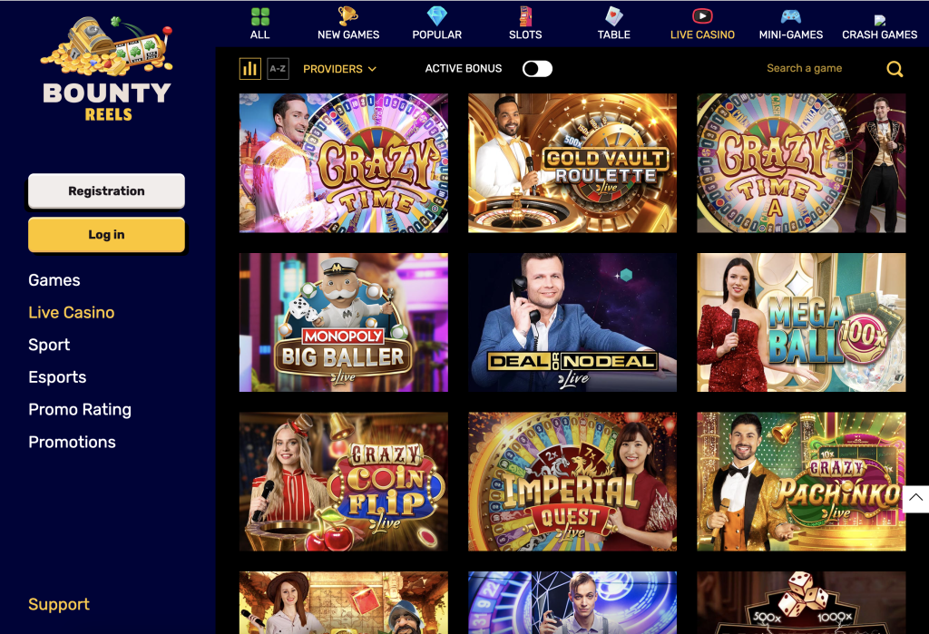 Image of Bounty Reel Casino Website