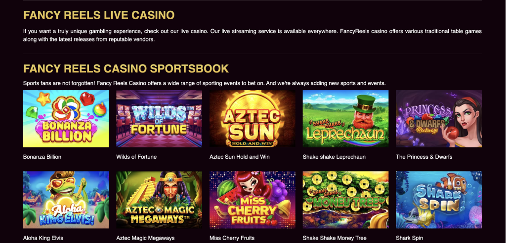 Image of fancy reels casino webite