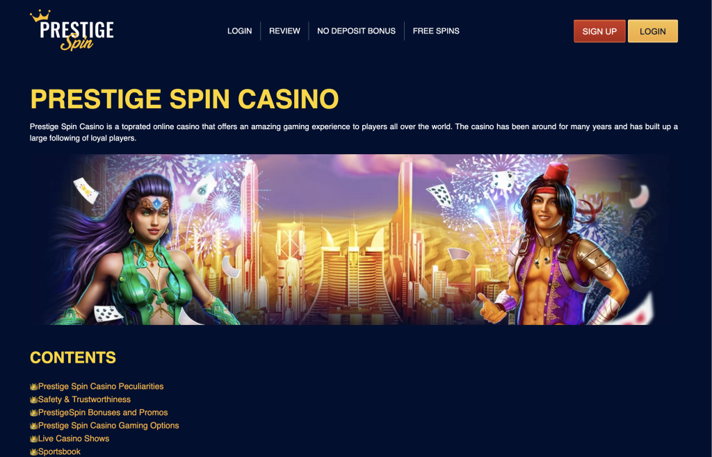 Image of Prestige Spin Casino website