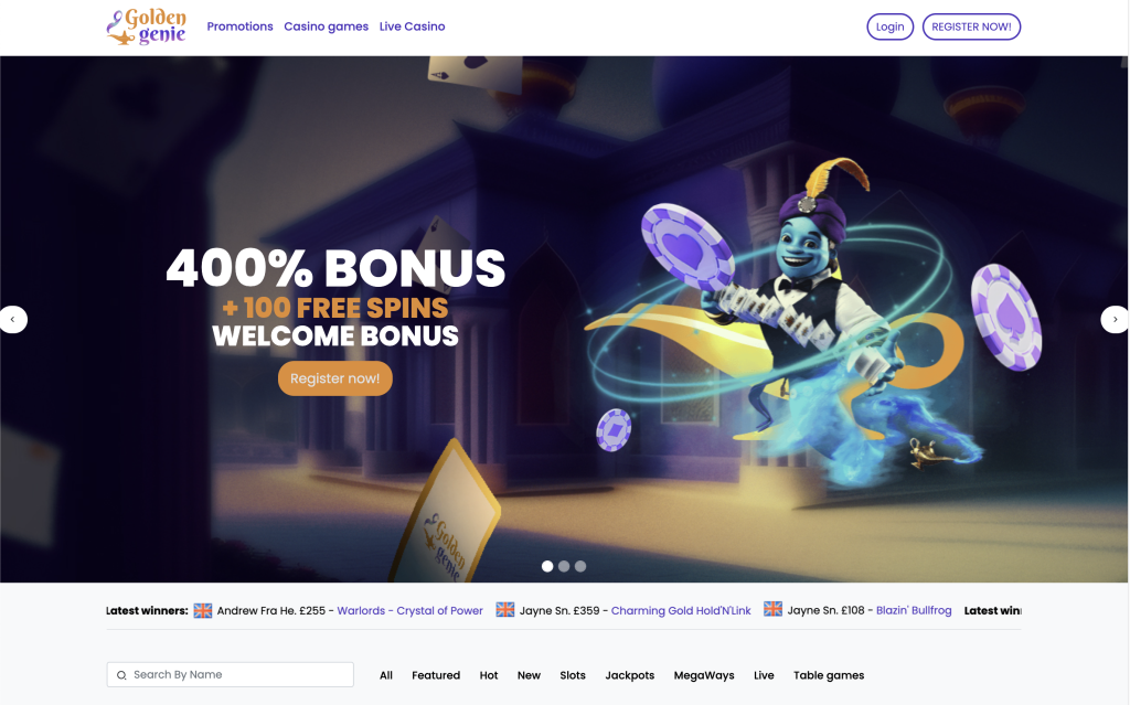 Image of Golden Genie casino website